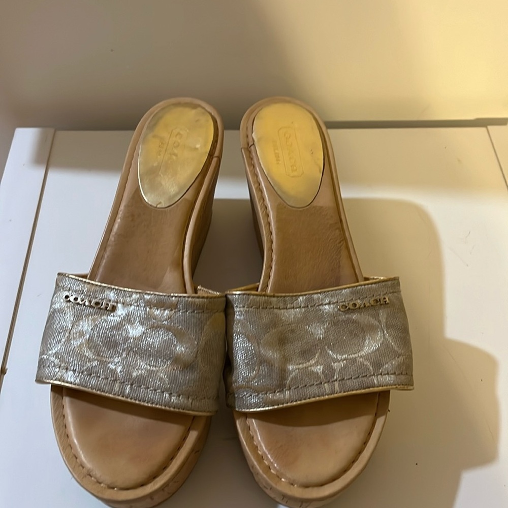 COACH JOANNE LEATHER SLIDE WEDGE SANDALS IN SIGNATURE SIZE 8
